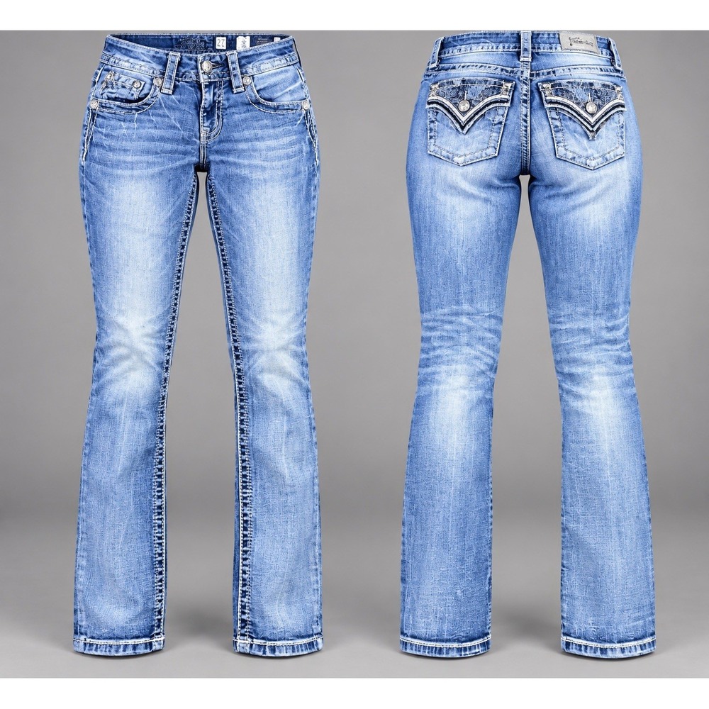 Miss Me jeans Womens 27x28 low rise standard skinny y2K embroidered rhinestones
